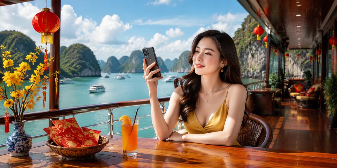 Người Hà Nội thưởng thức cà phê buổi sáng cùng phong bao đỏ may mắn bên điện thoại